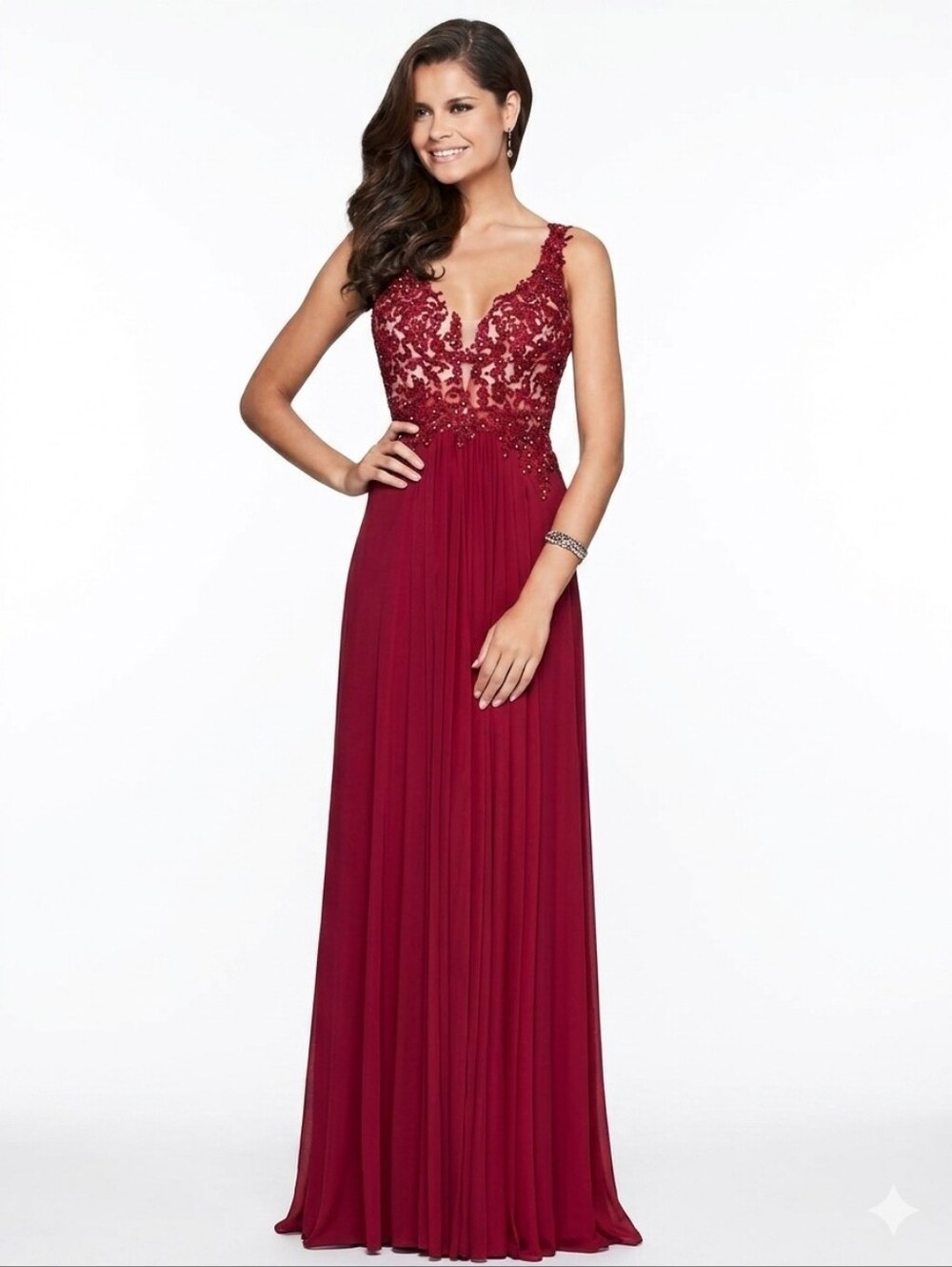 FAVIANA 8000 "Manhattan Dress" Merlot Mesh & Lace Evening Gown - 8